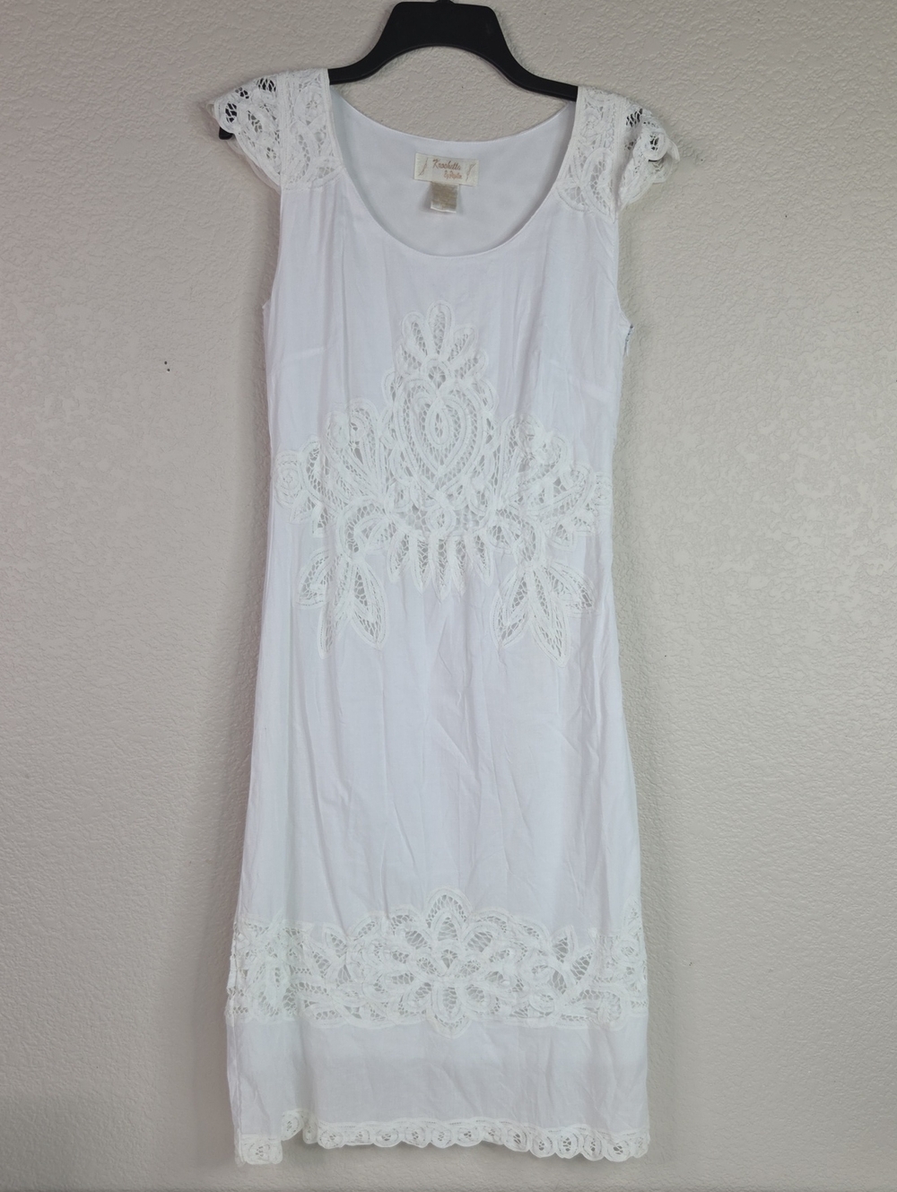 White Lace Midi Dress with Cap Sleeves